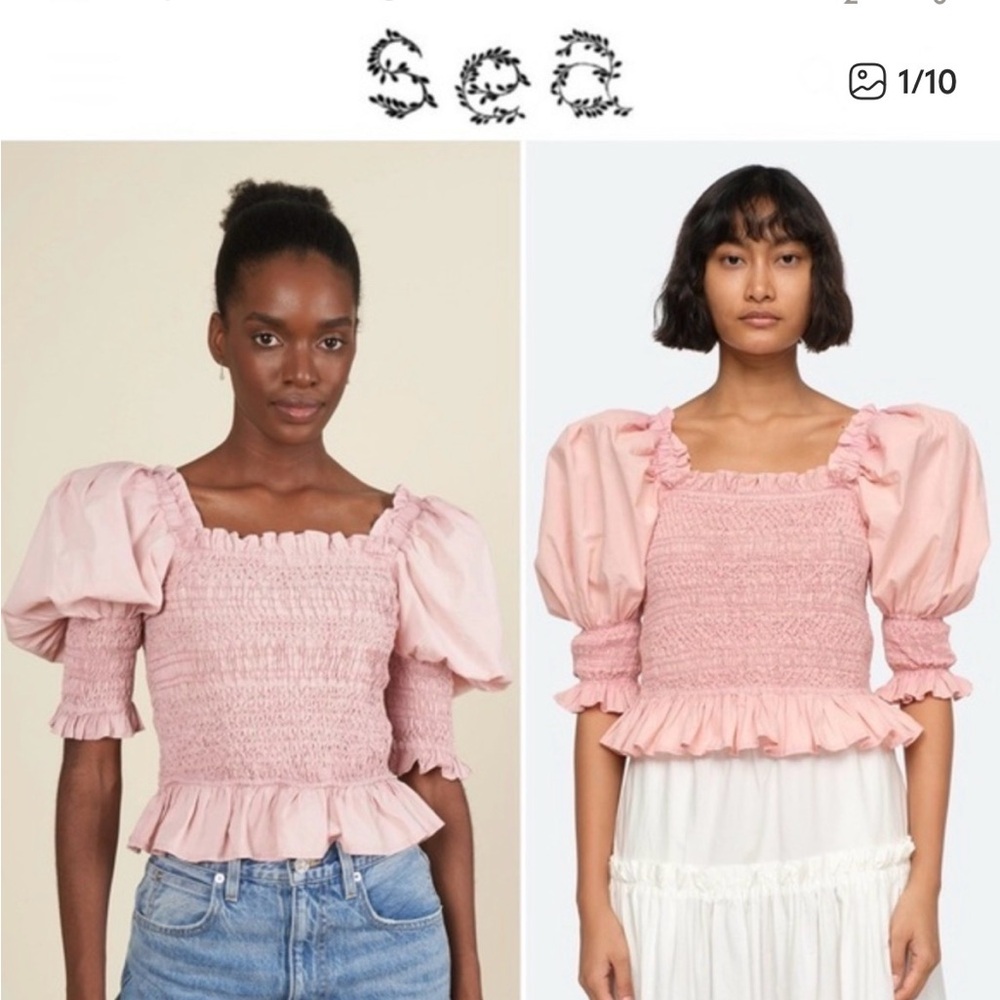 Sea New York Pink Smocked Puff-Sleeve Peplum Top